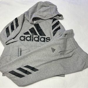 EUC Boys Adidas 2 Piece Outfit Gray Jogging Suit Size Large 14-16 Hoodie Joggers